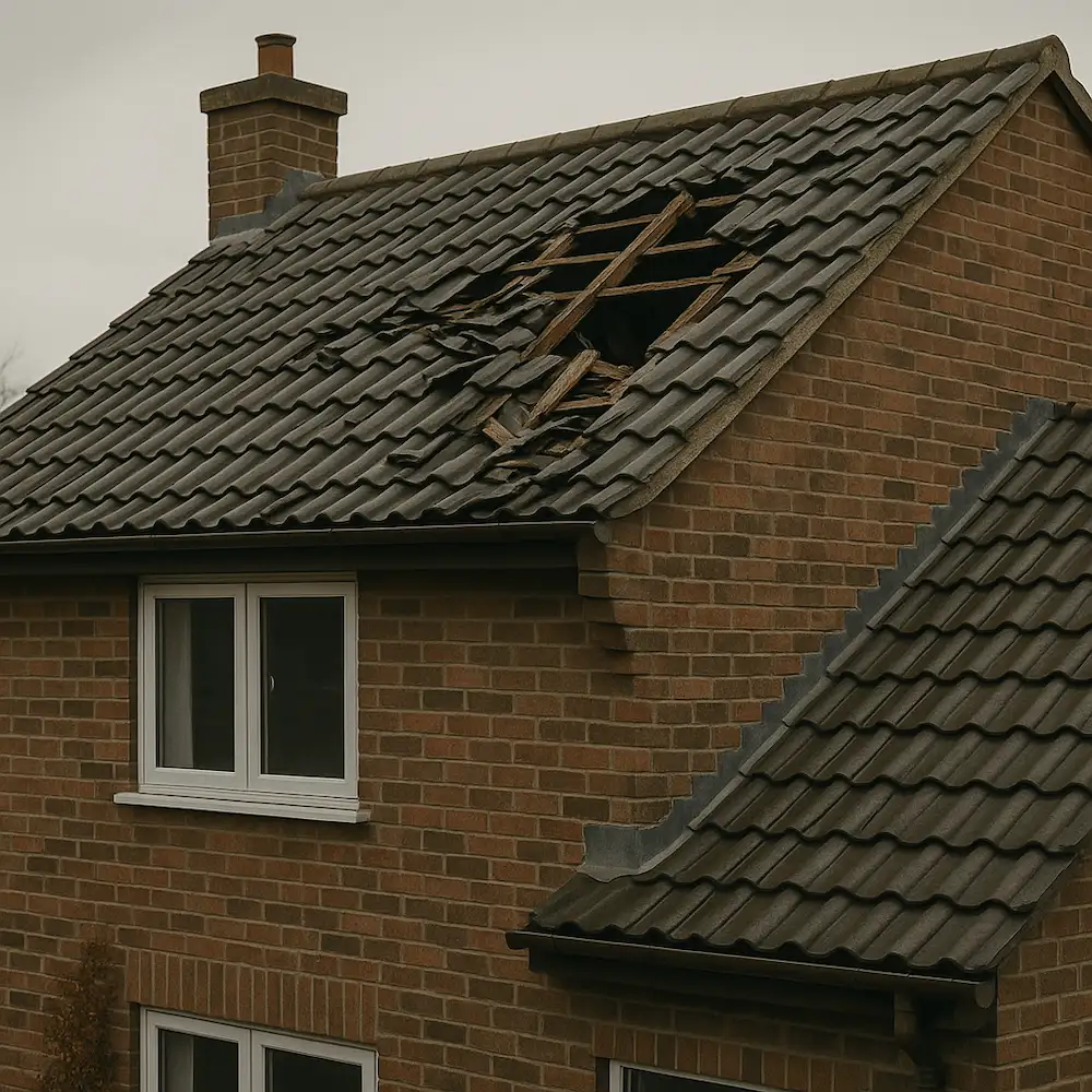 House with a damaged roof in Derbyshire